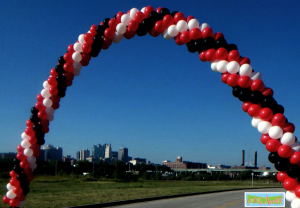 Red white and black balloon arch | Up, Up & Away!